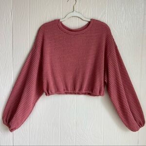 Altar’d State Cropped Waffle Knit Balloon Sleeve Pullover Top